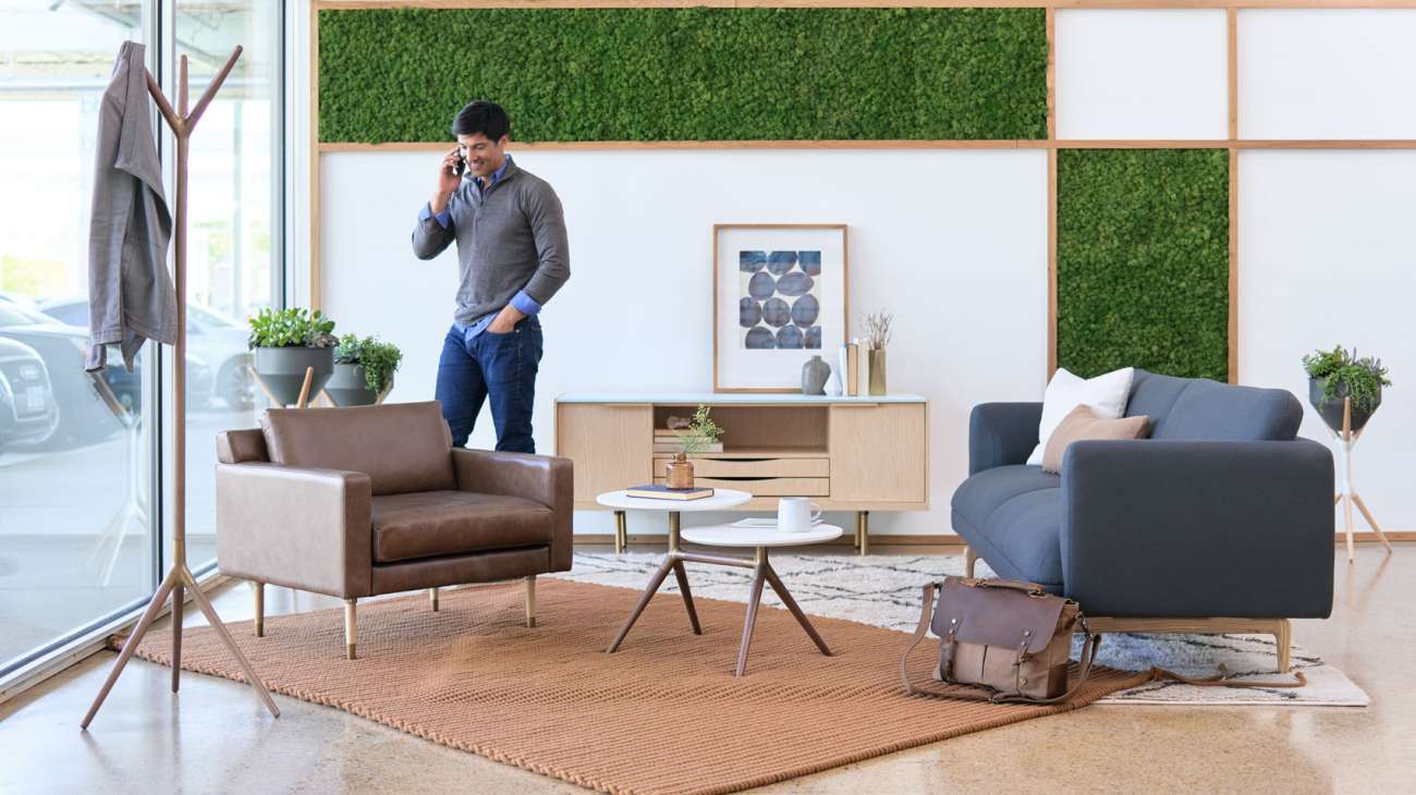 Bright workplace with plants and natural materials