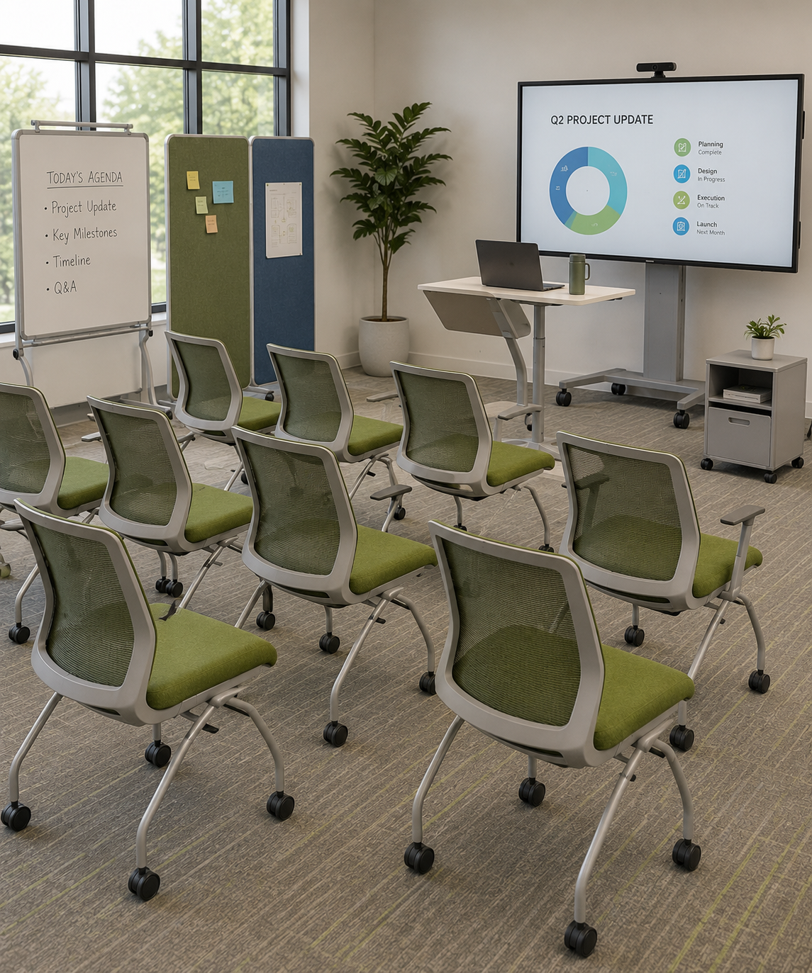 Flexible room arranged for a presentation