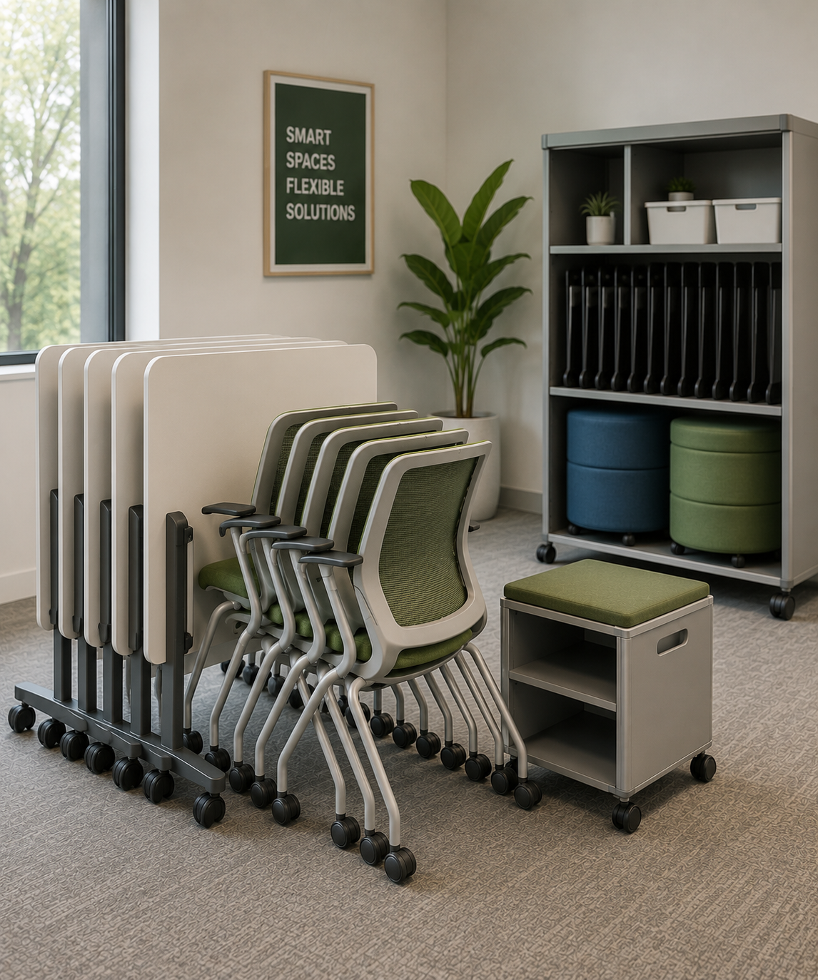 Furniture nested and stored after use