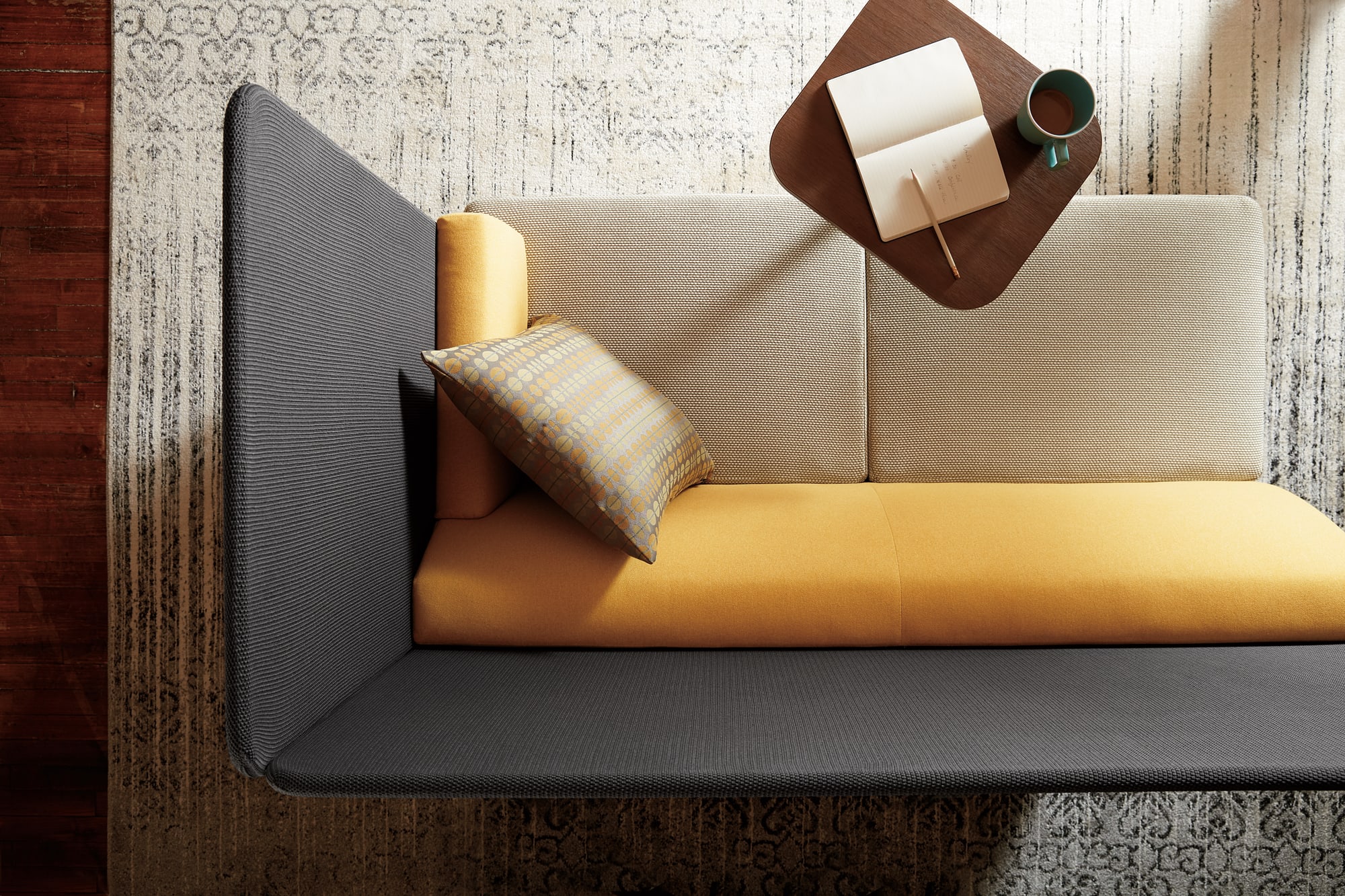 Private lounge seating in a modern office