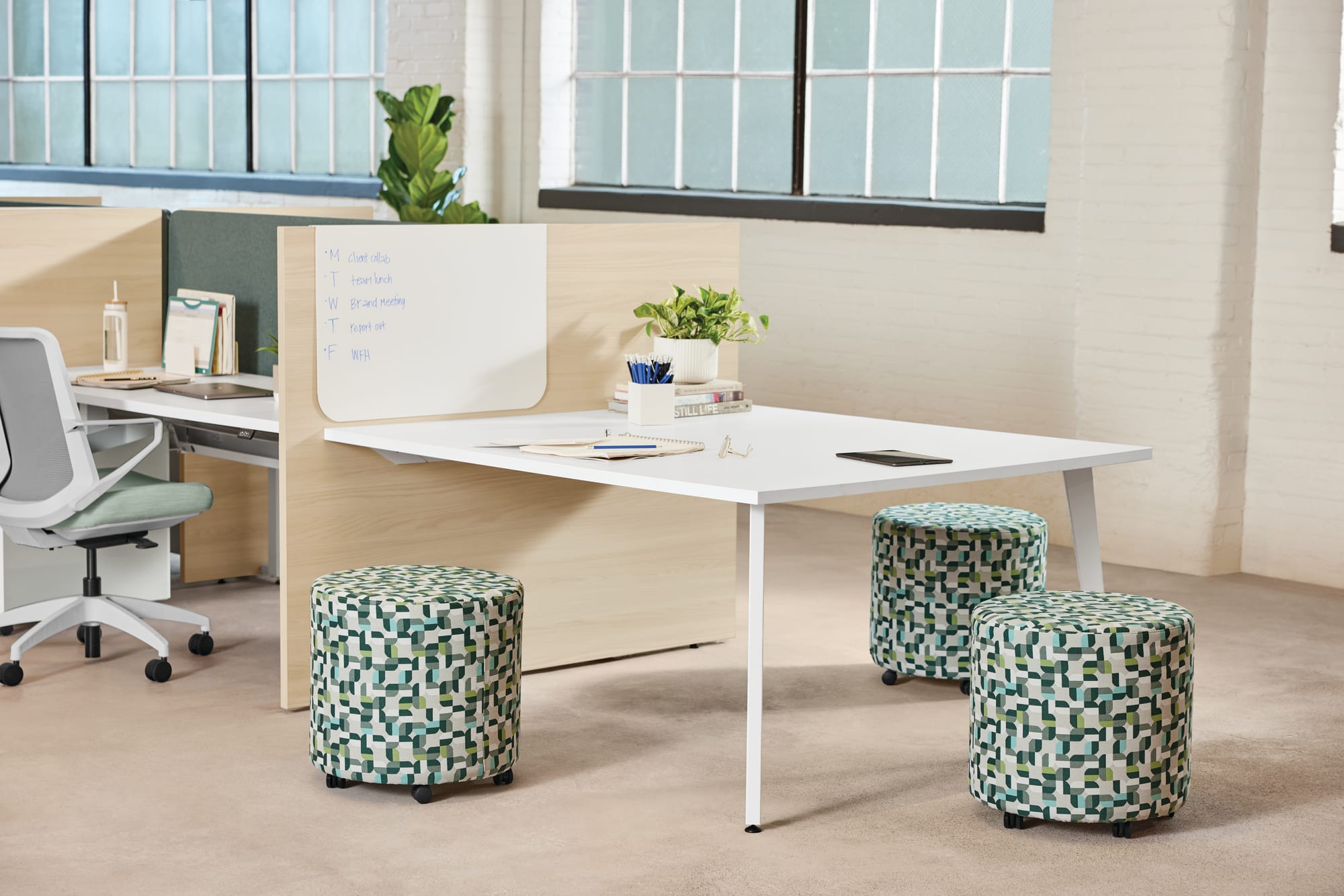 Open office with dividers and storage
