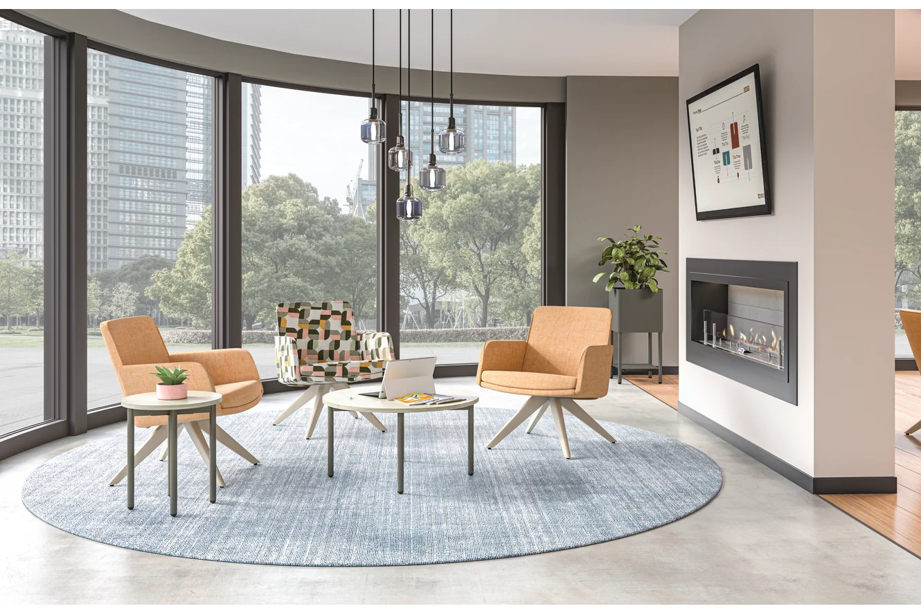 Modern workplace lounge with soft seating