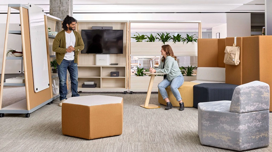 Portable media stand in a meeting room