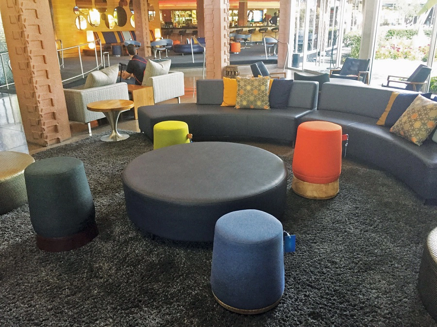 Task seating on casters around tables