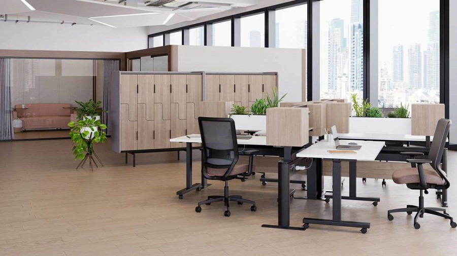 Height-adjustable workstation on casters