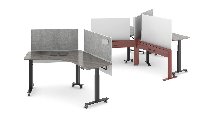 Laptop pull-up tables beside lounge seating