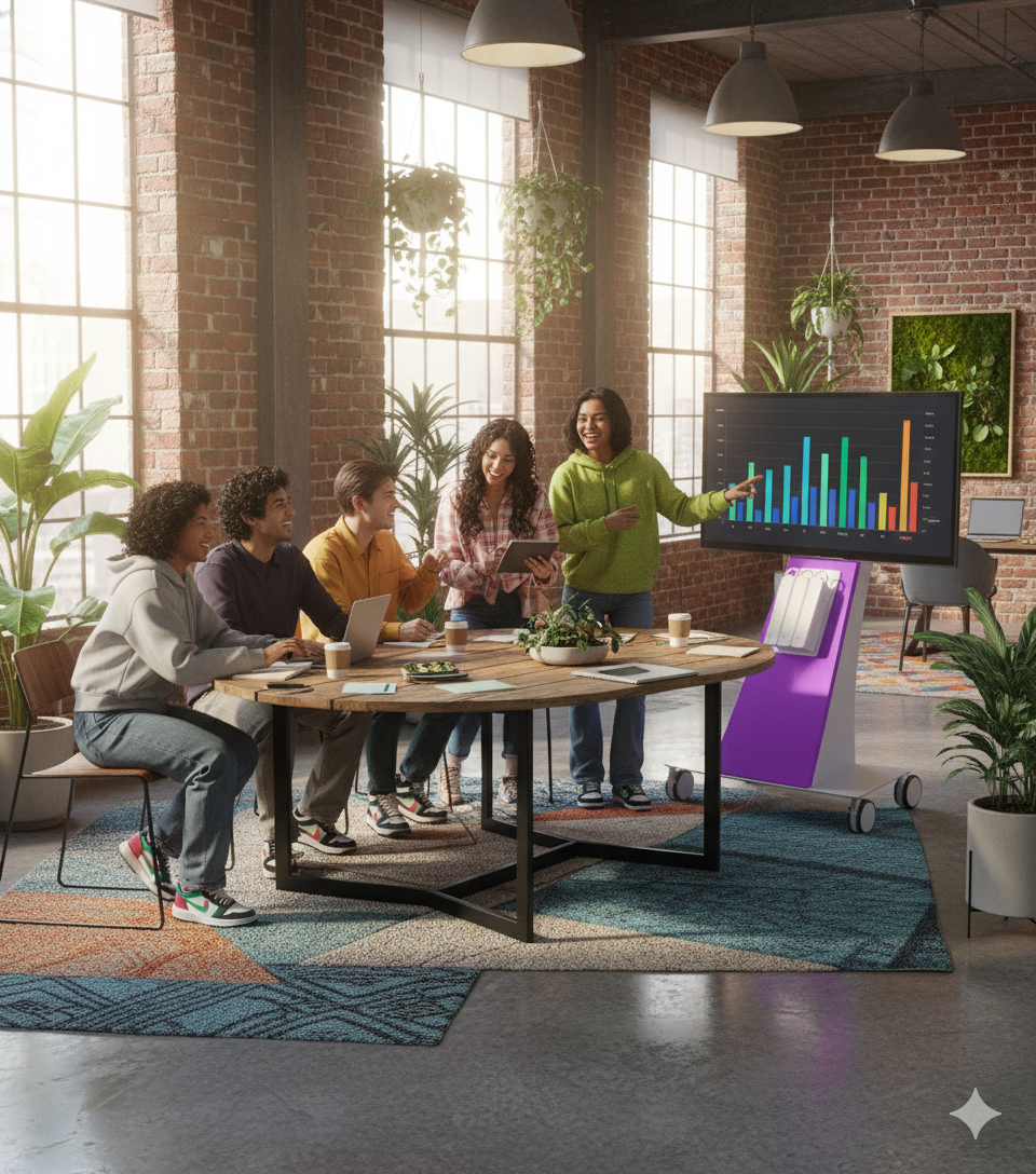Mobile display station being used for an office presentation