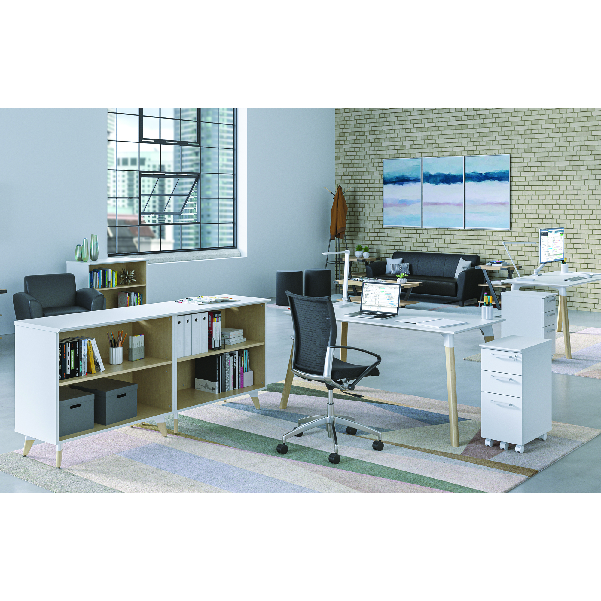 Safco storage island keeping belongings organized and off worksurfaces