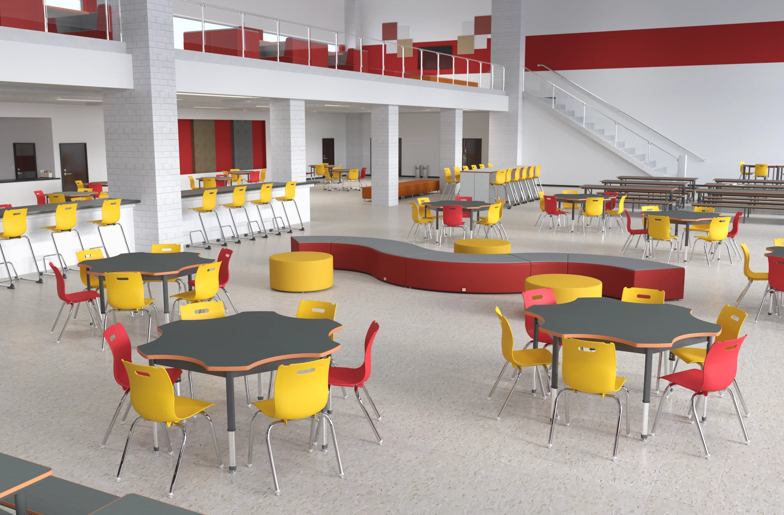 Bright cafeteria and dining environment