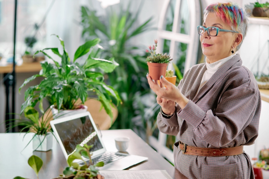 Bright office environment with integrated planting
