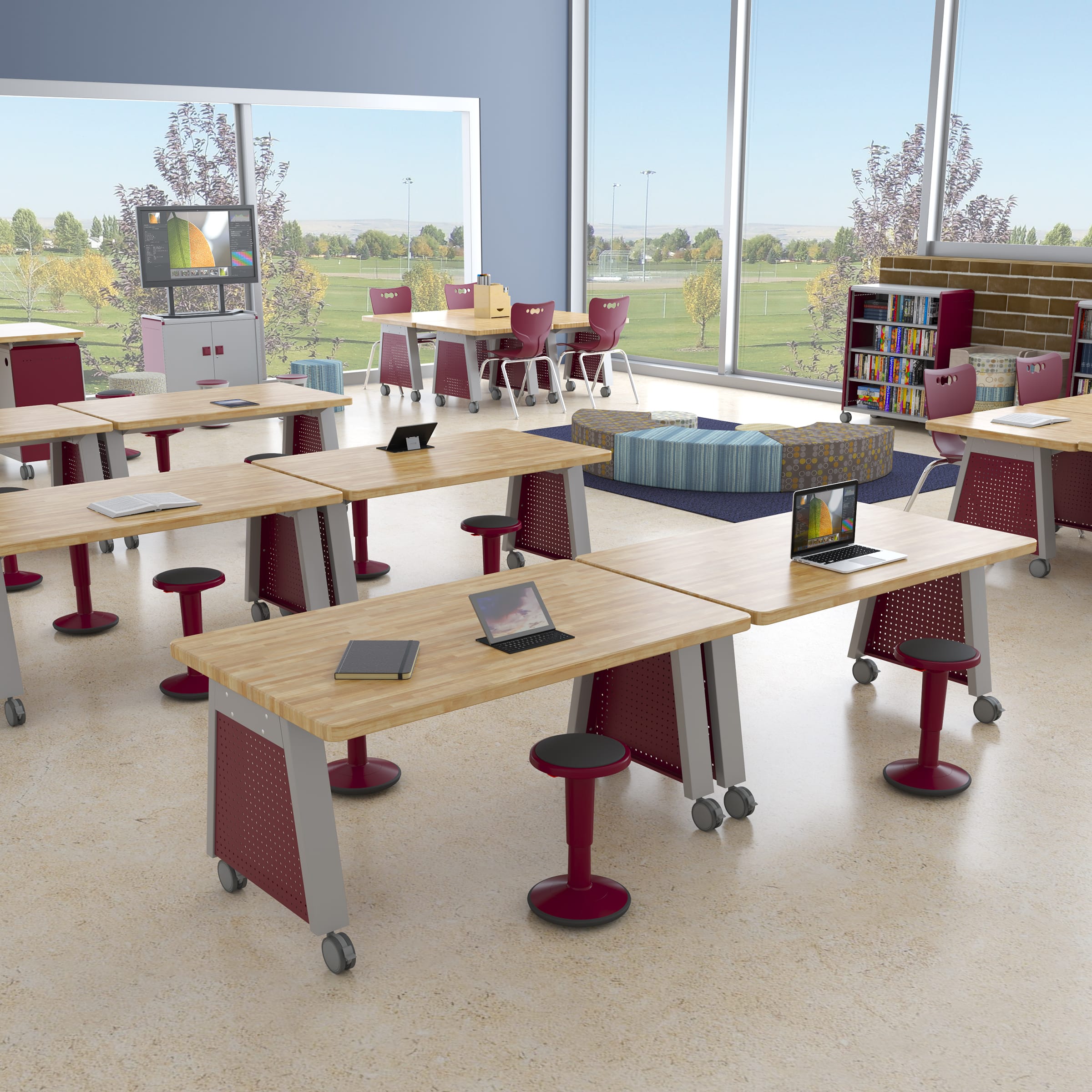 Students learning together in a flexible classroom