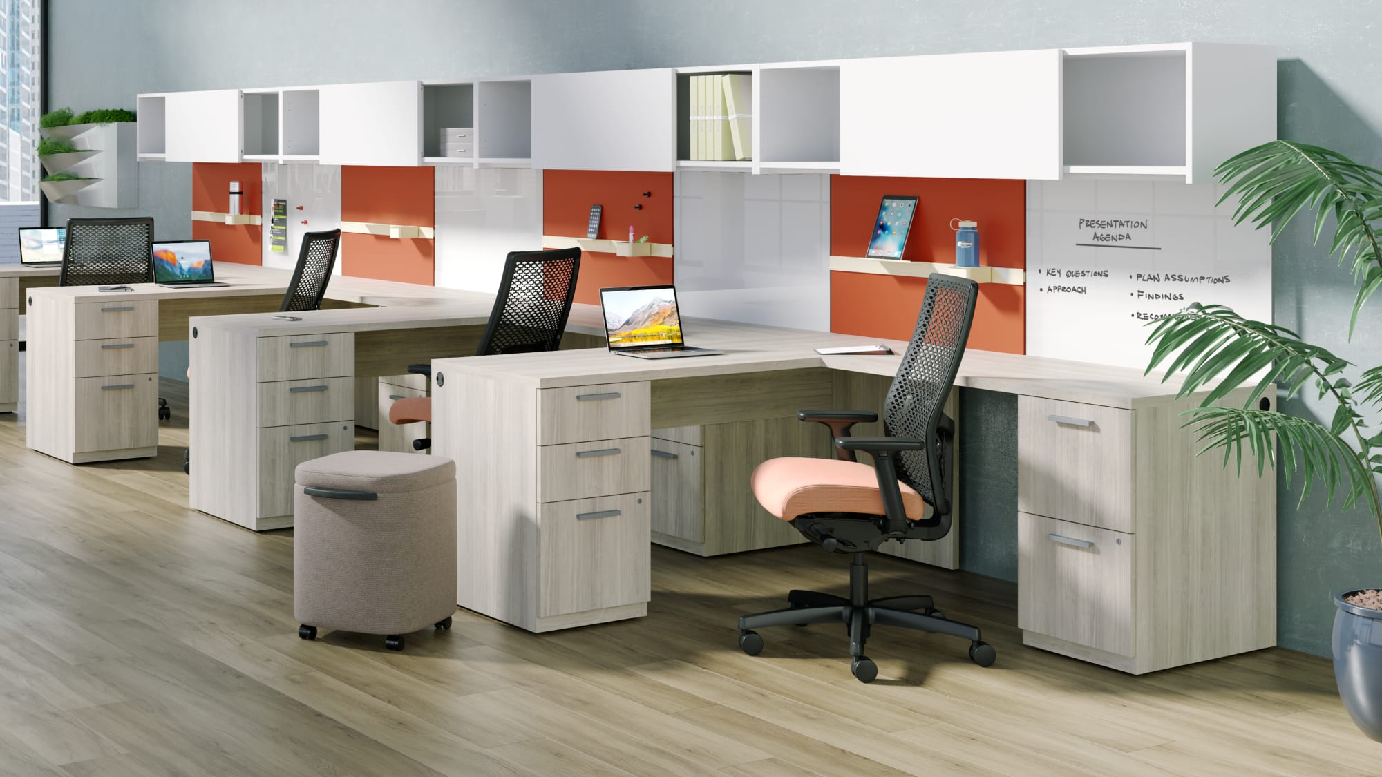 Flexible open office furniture layout