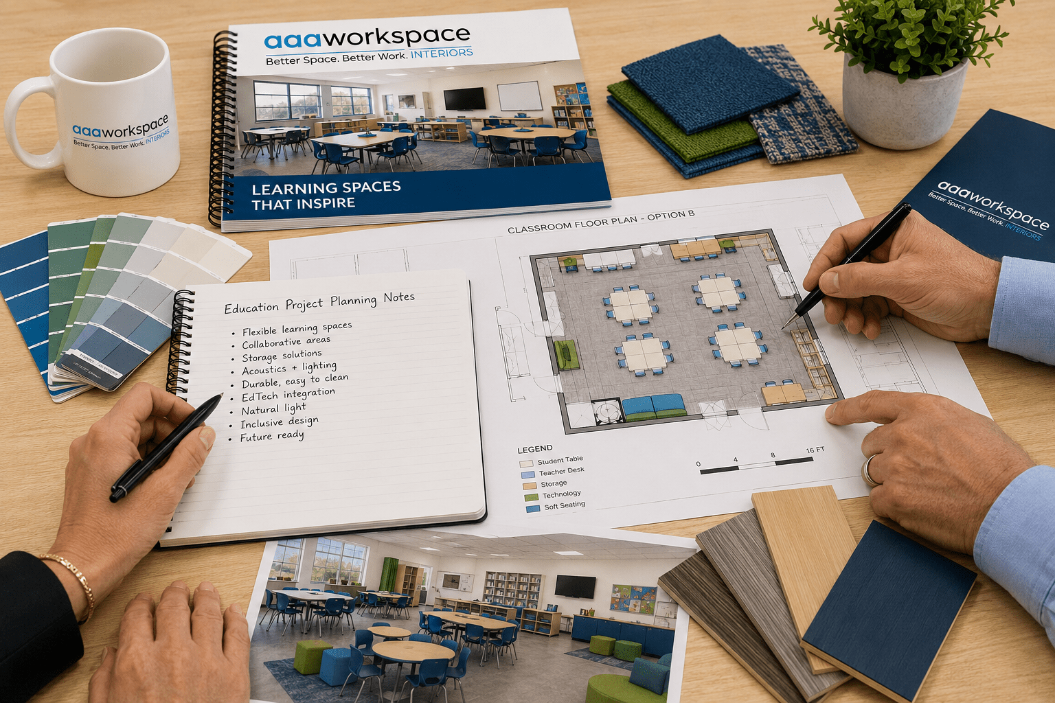 Education project planning notes and classroom plans