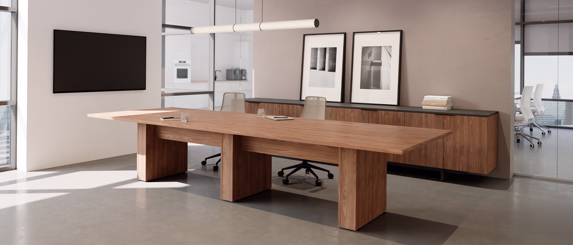 Medium conference room with video display