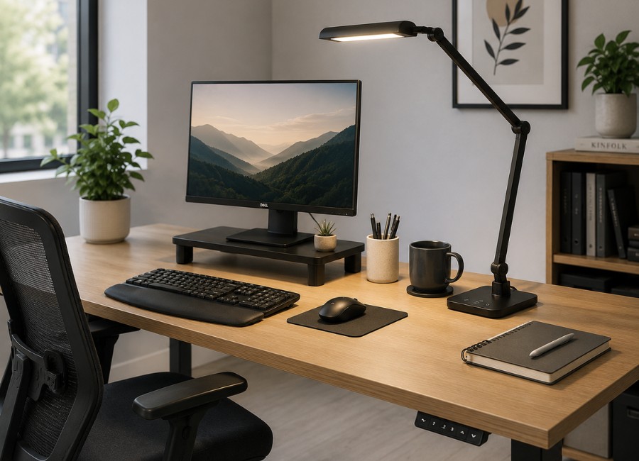 Adjustable desk lamp providing focused workstation lighting