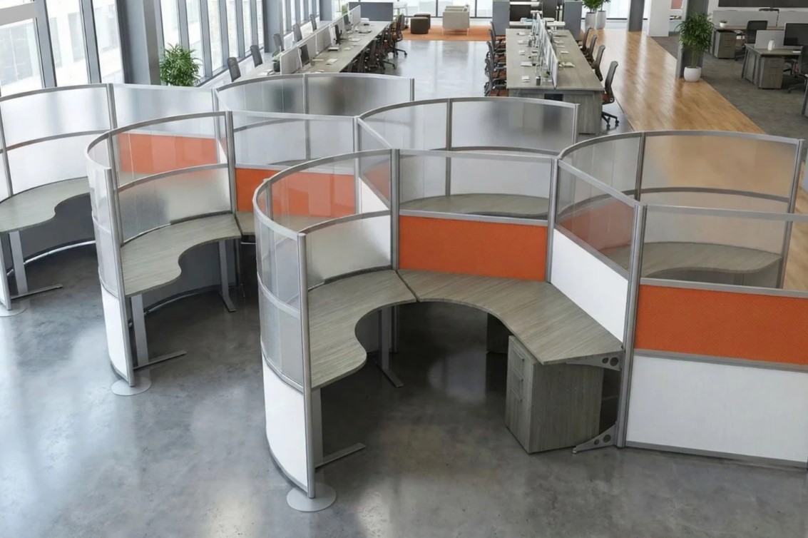 Contour angled cubicle workstation layout