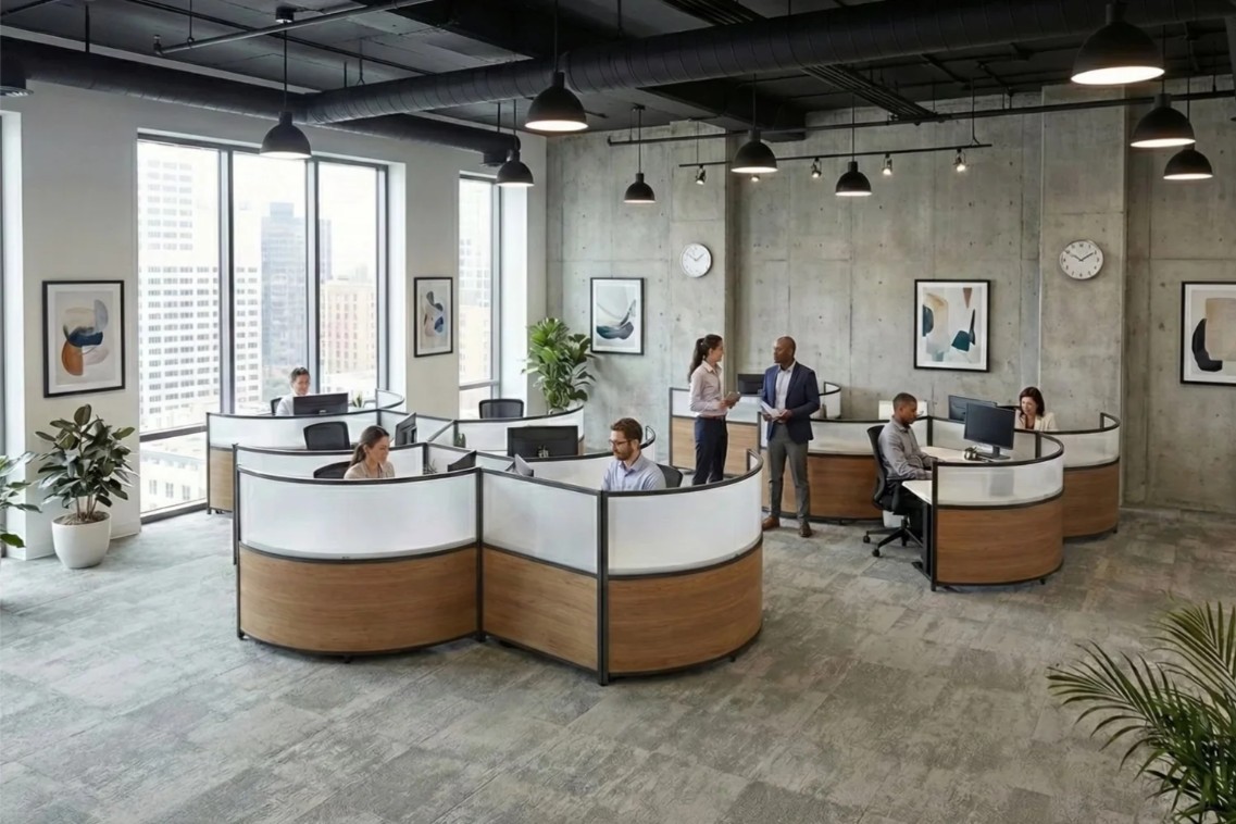 Contour linear modular workstation arrangement