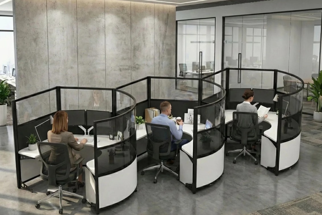 Contour modular workstation pods viewed from above