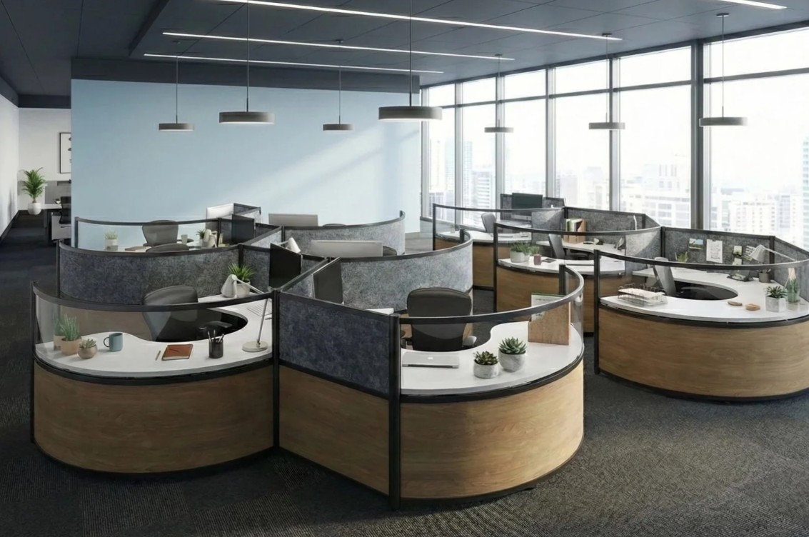 Contour curved individual cubicle workstations