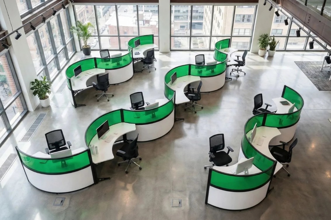 Contour curved team workstation