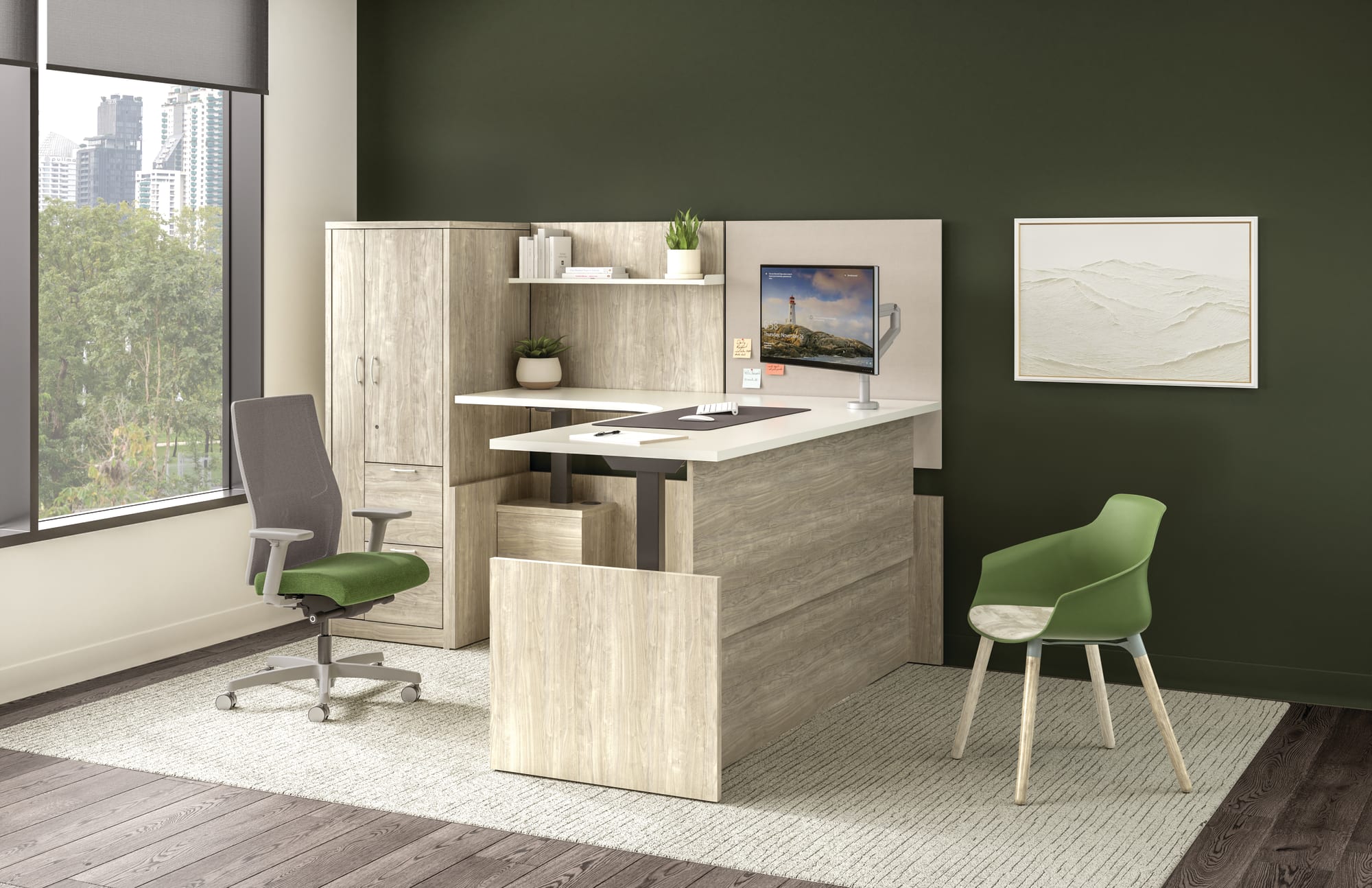 Private office with height-adjustable desk