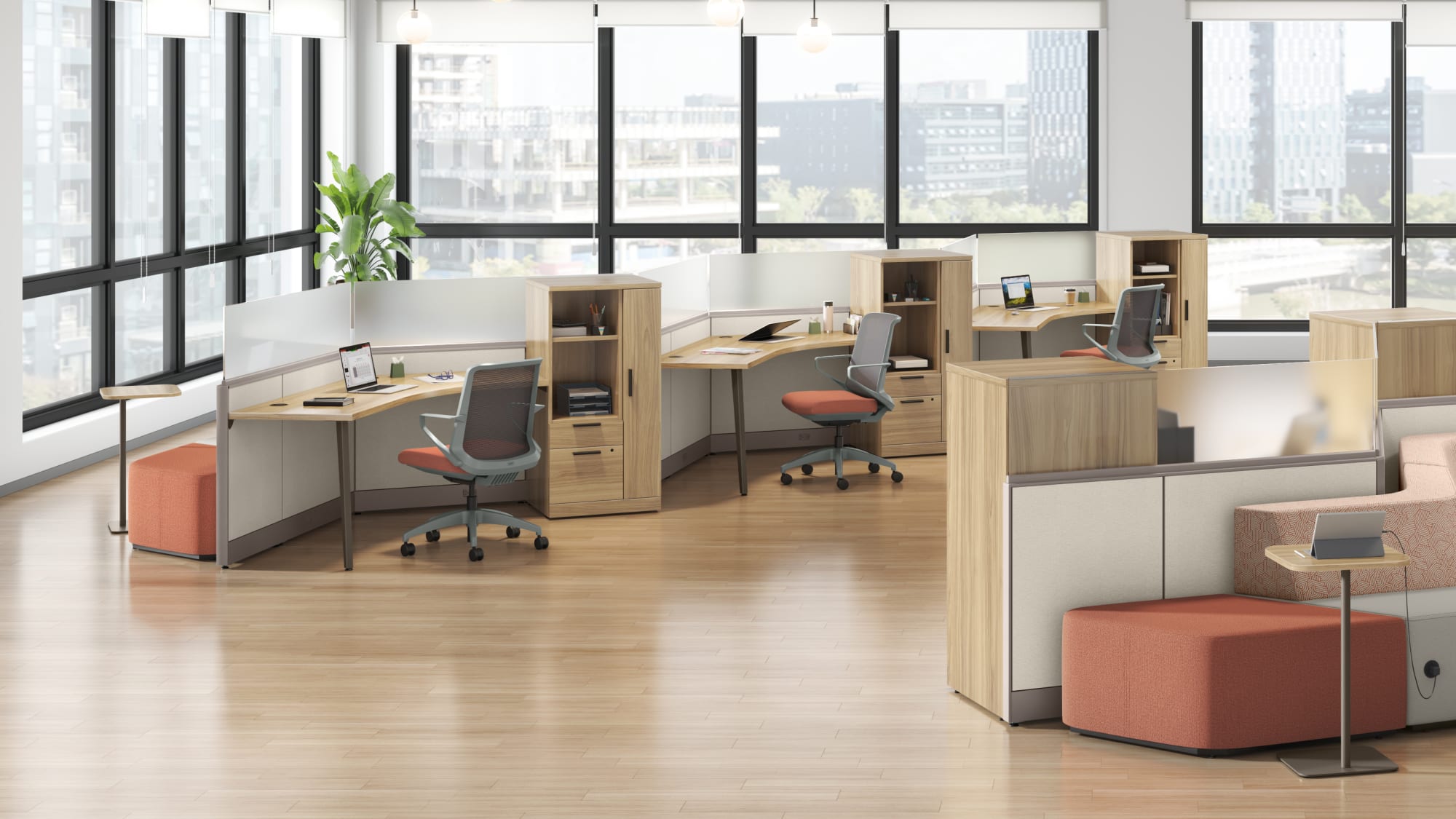 Modular Office Partitions arranged as individual office workstations
