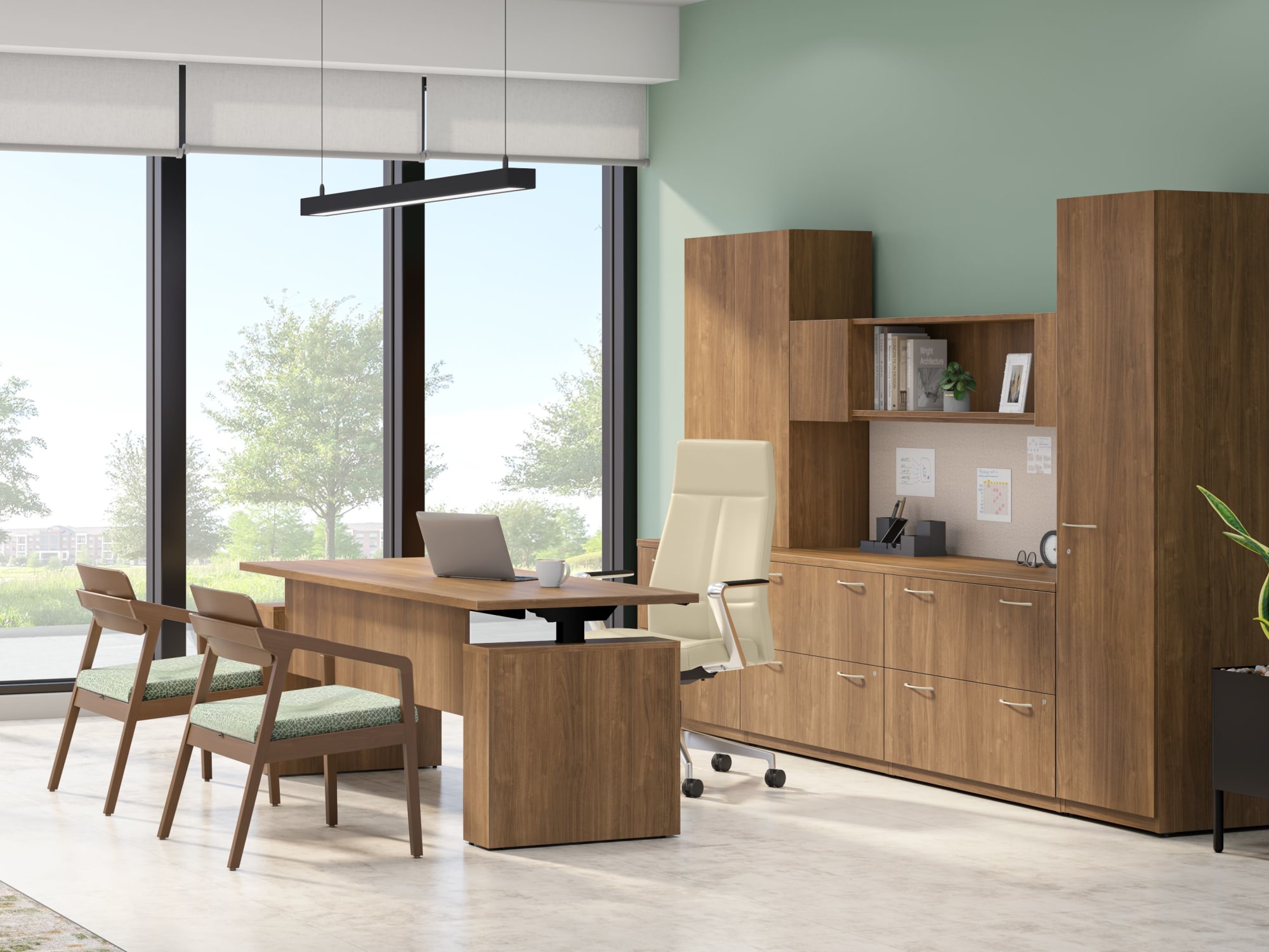 Modern private executive office with desk and guest seating