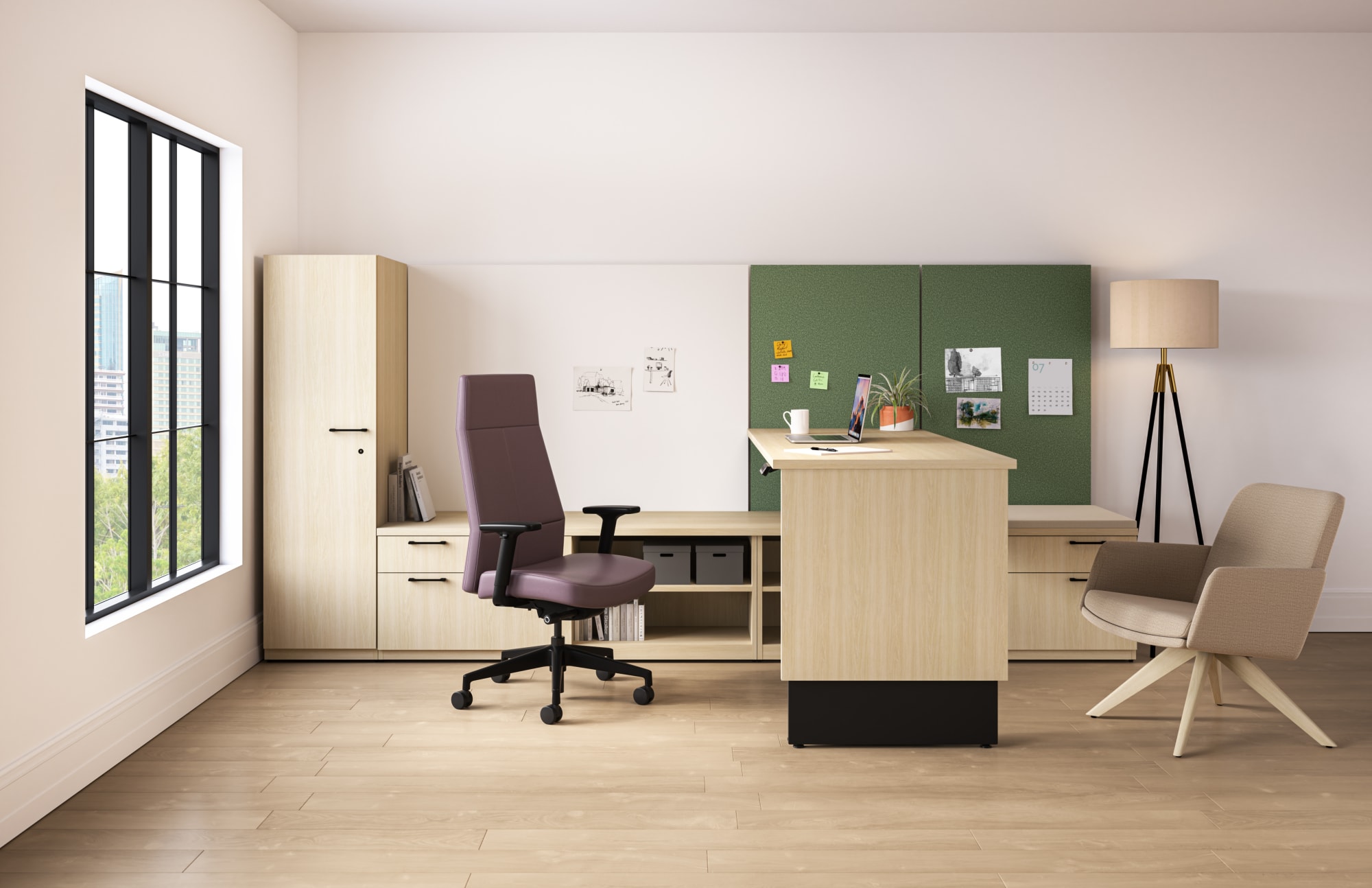 Private office with meeting table and storage