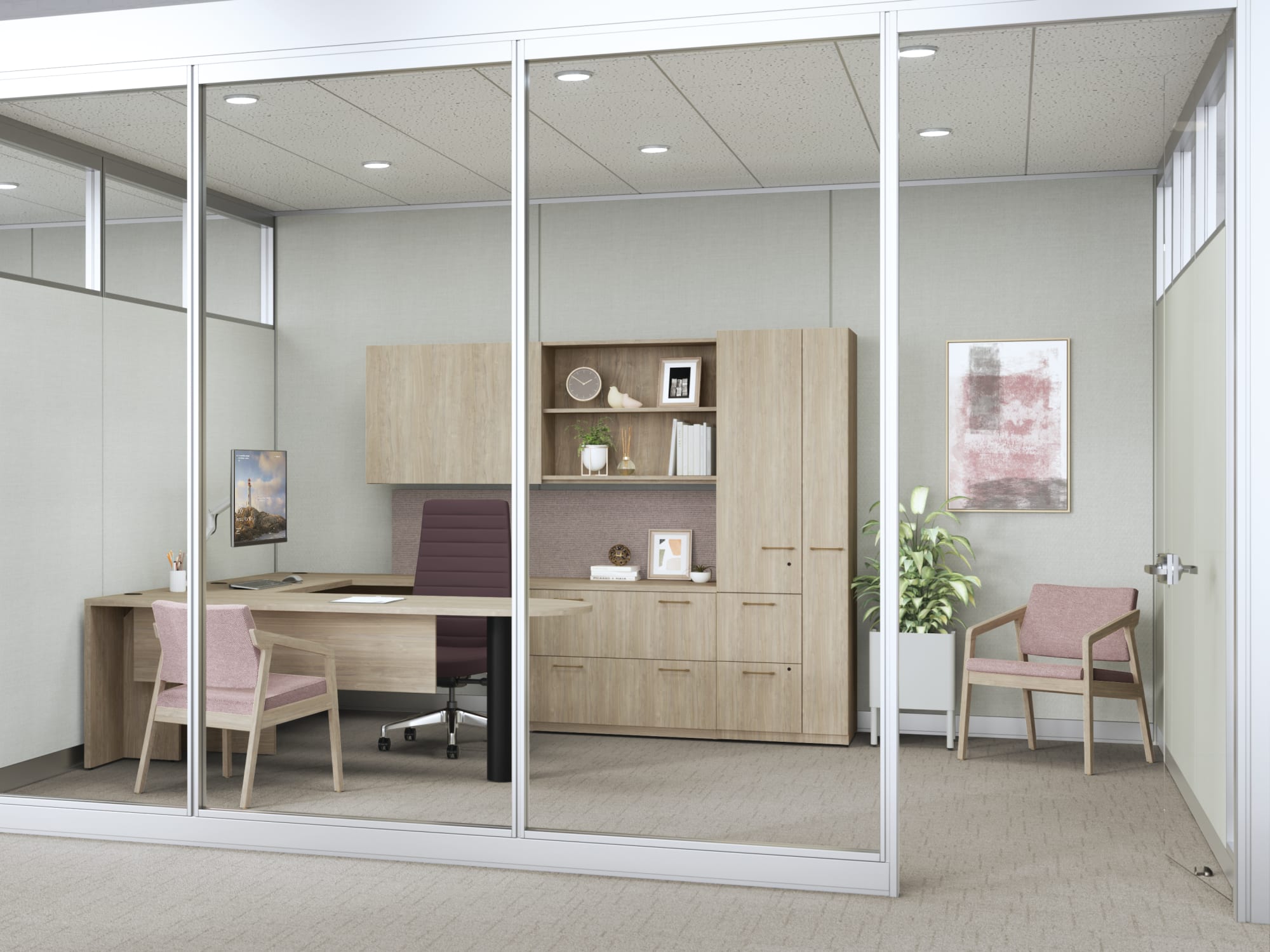 Private office with meeting table and storage