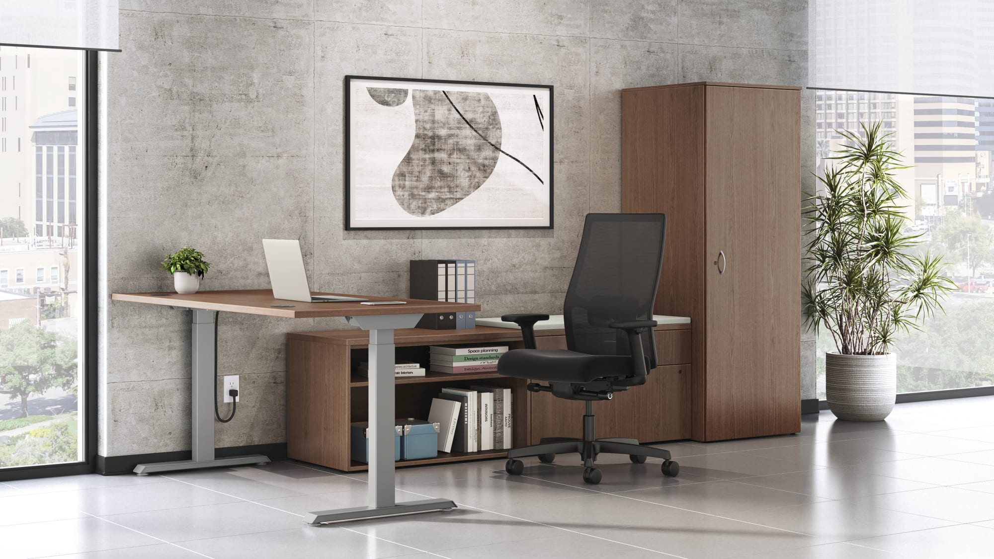 Private office with meeting table and storage