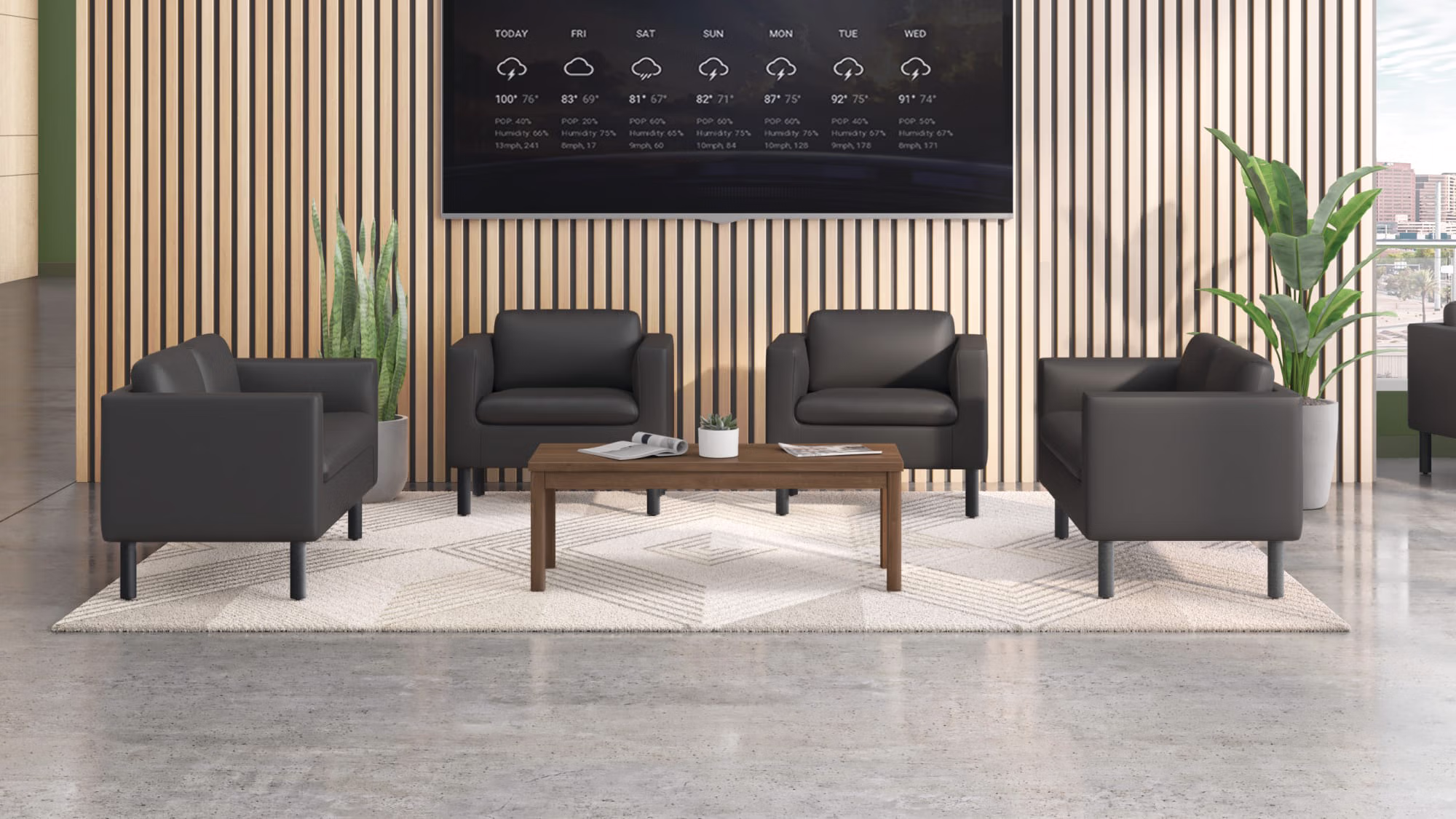 Corporate waiting area with soft seating