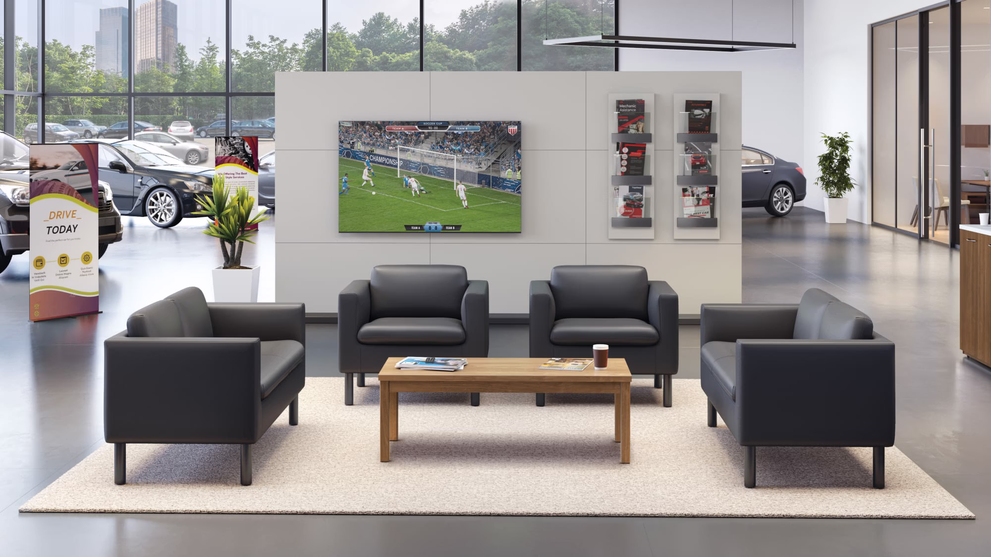 Modern office lobby for visitors and employees