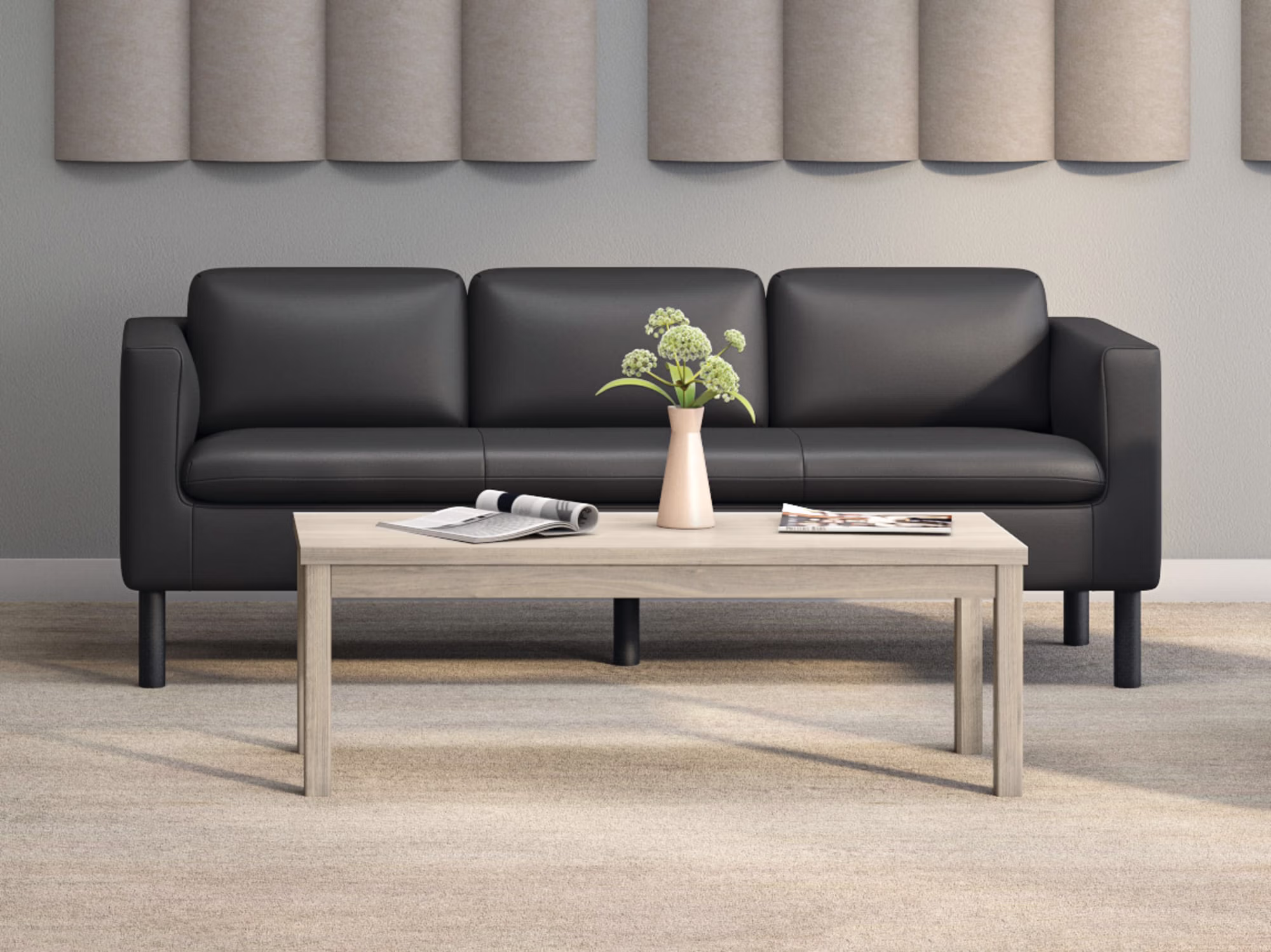 Welcoming office reception with natural materials