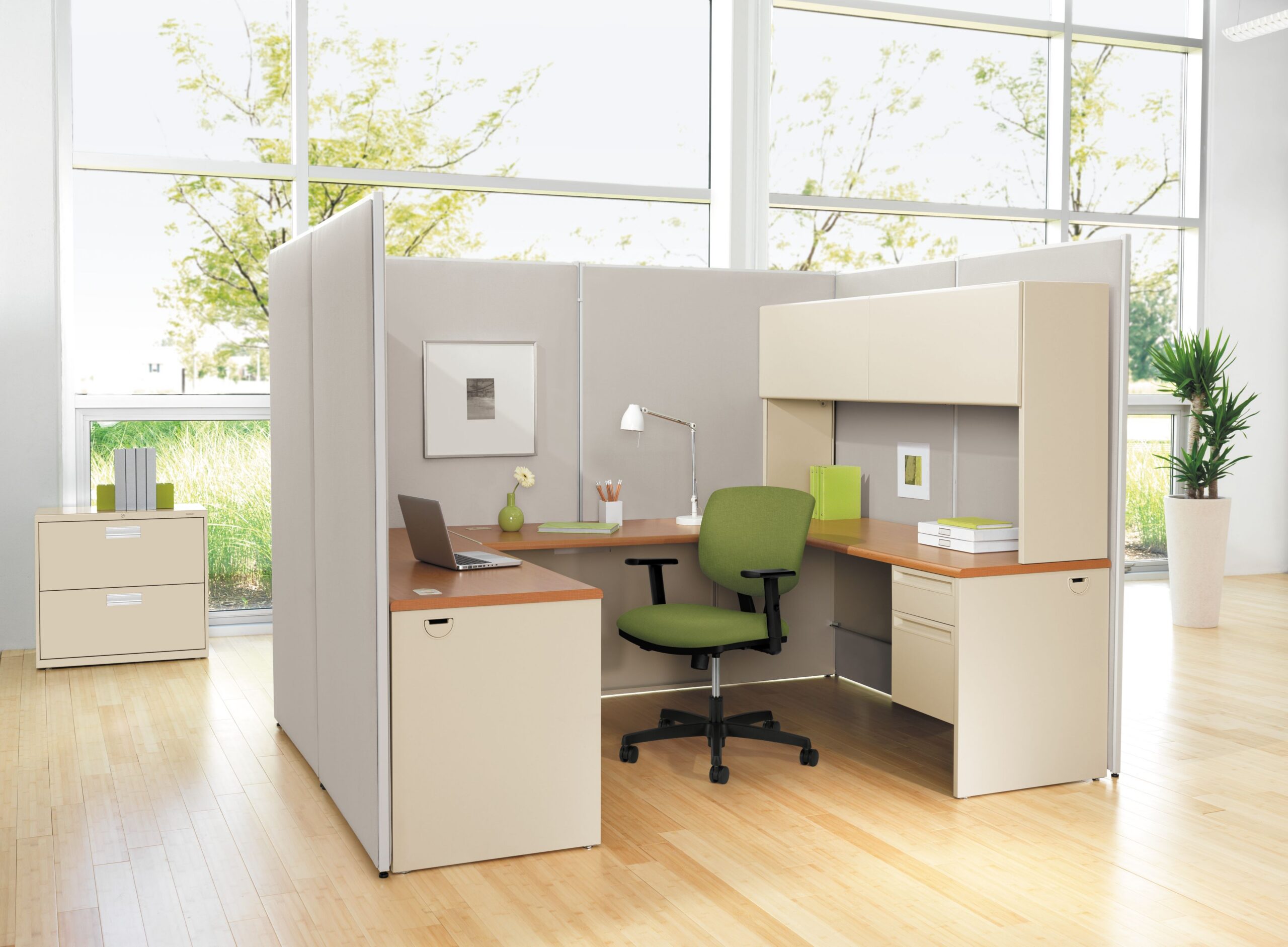 HON Verse upholstered office panels configured as modular cubicles