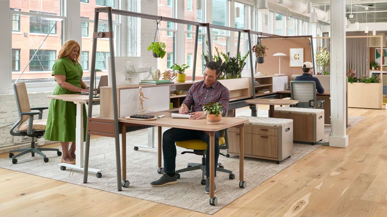 Workstations with storage and acoustic screens