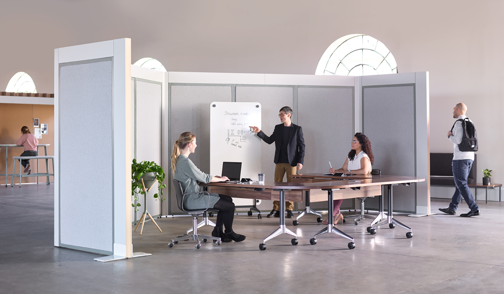 Corporate classroom arranged for instruction