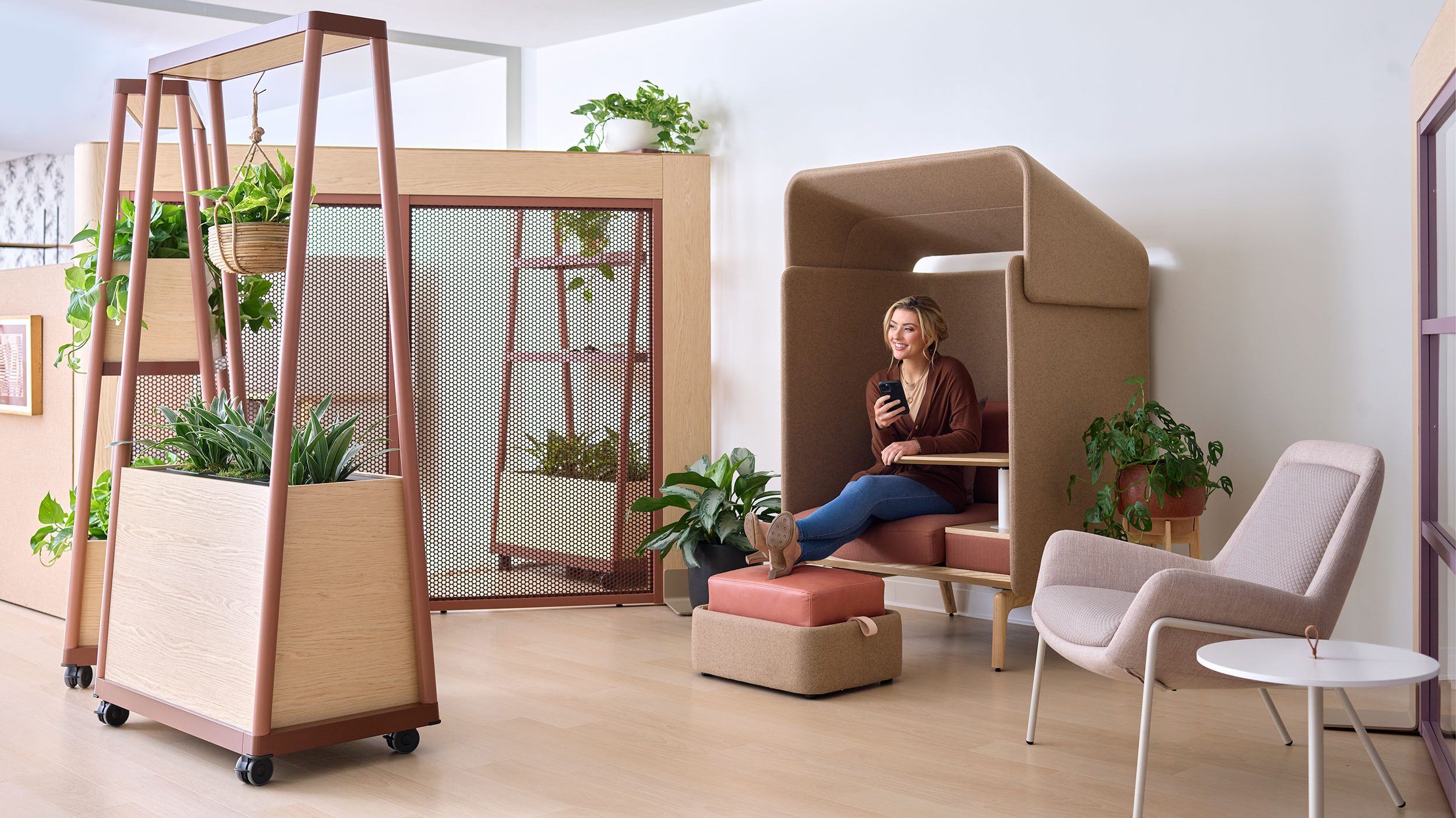 Enclosed workplace focus room for quiet individual work
