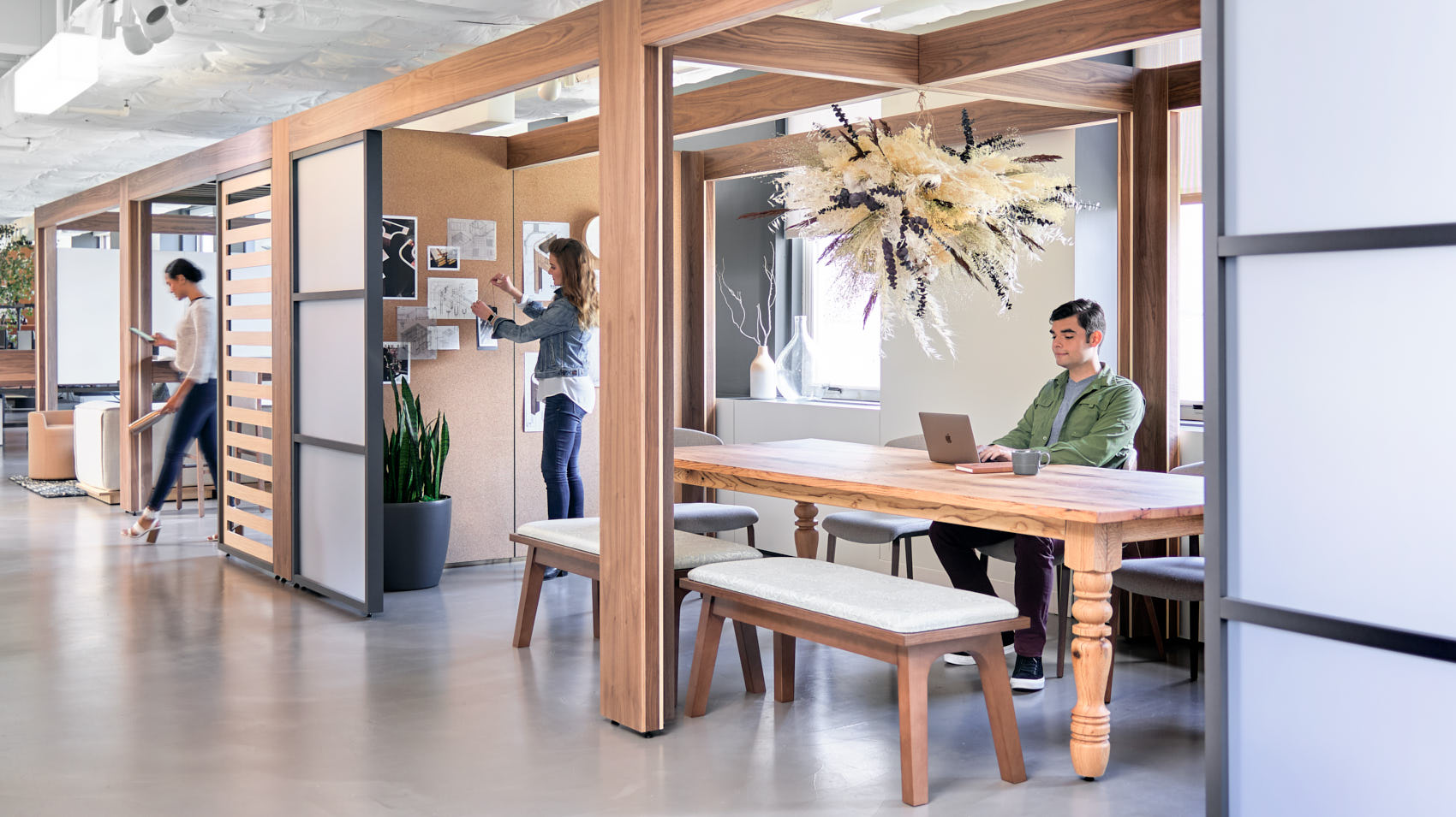 Employee dining area with communal tables