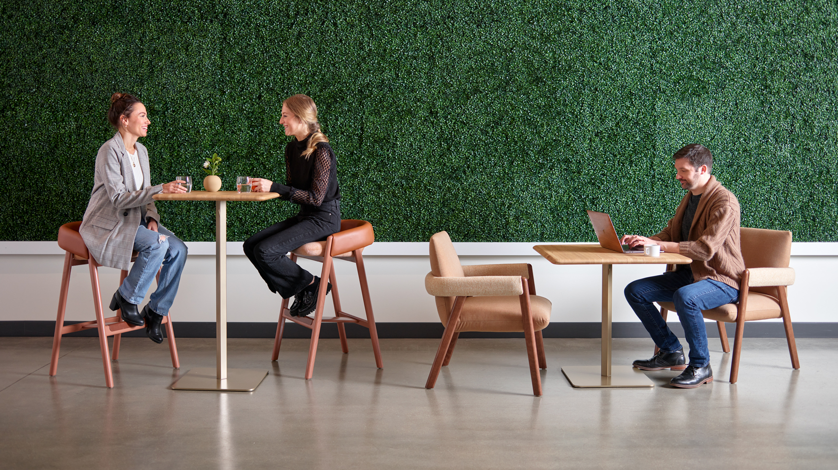 Corporate breakroom with varied seating