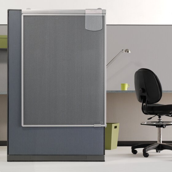 Cubicle sliding door in the open position
