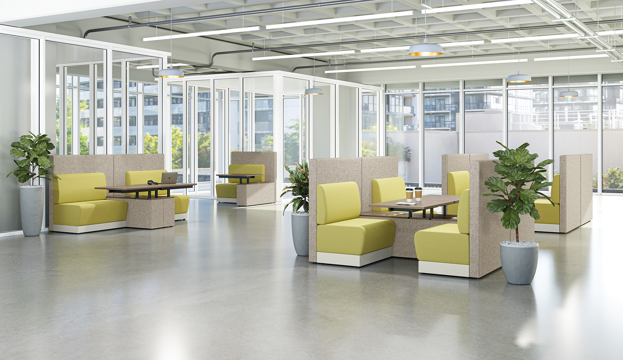 Employee dining area with communal tables