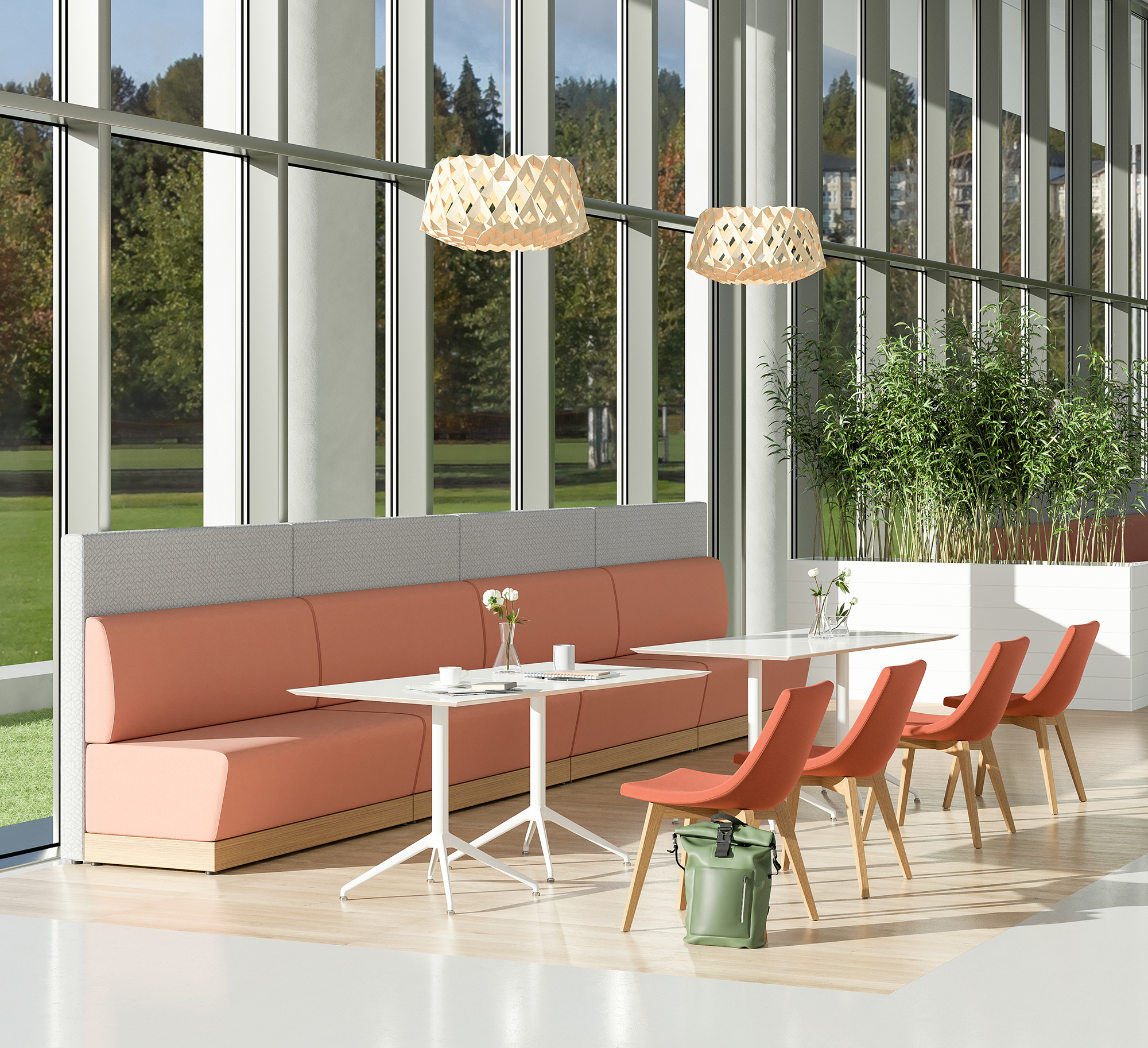 Corporate employee cafe with mixed seating
