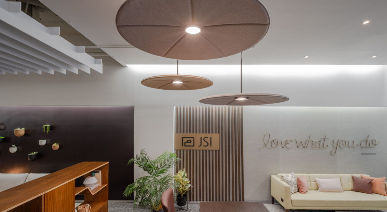 Conference room with decorative acoustic wall panels