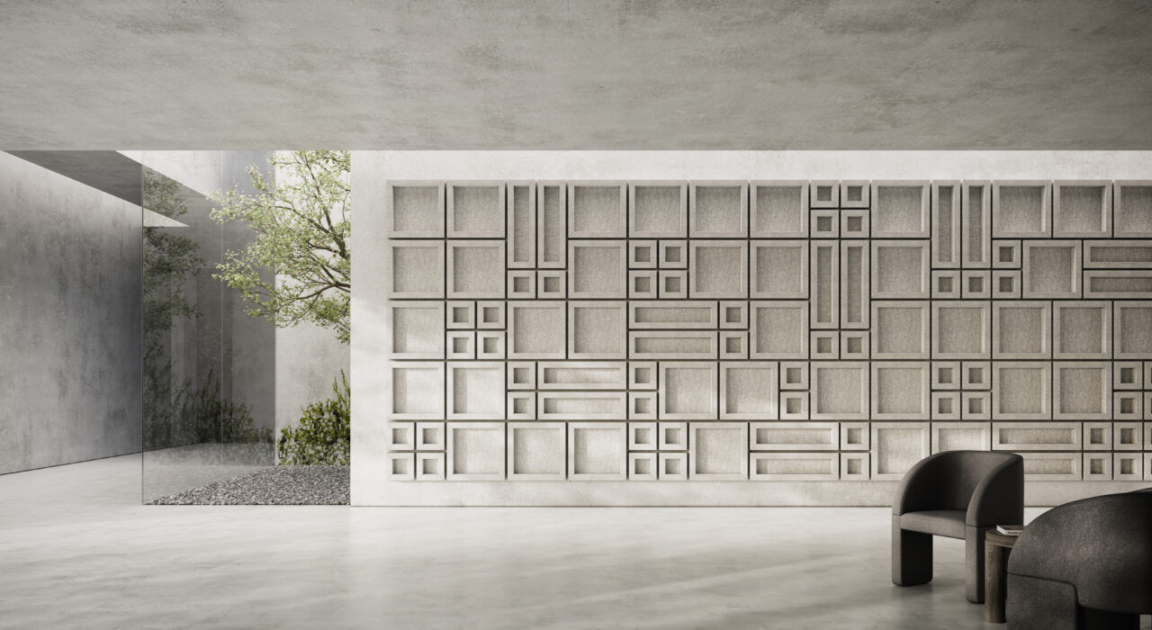 Decorative acoustic wall panels in a modern office