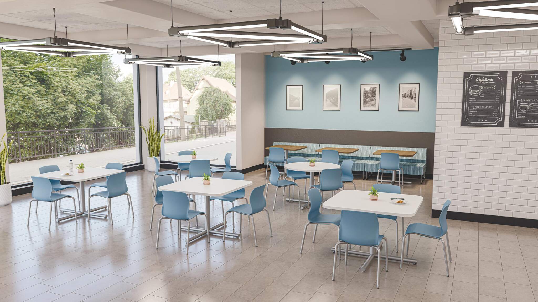 Corporate employee cafe with mixed seating