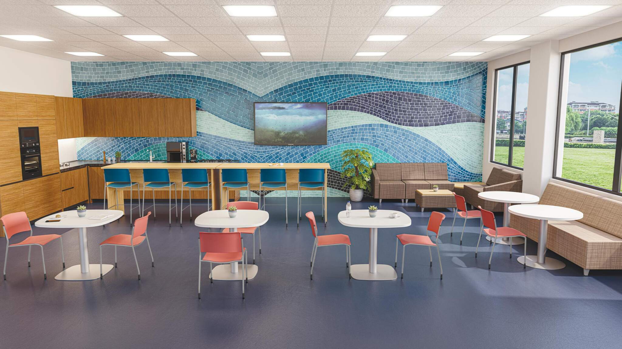 Social workplace destination with natural light