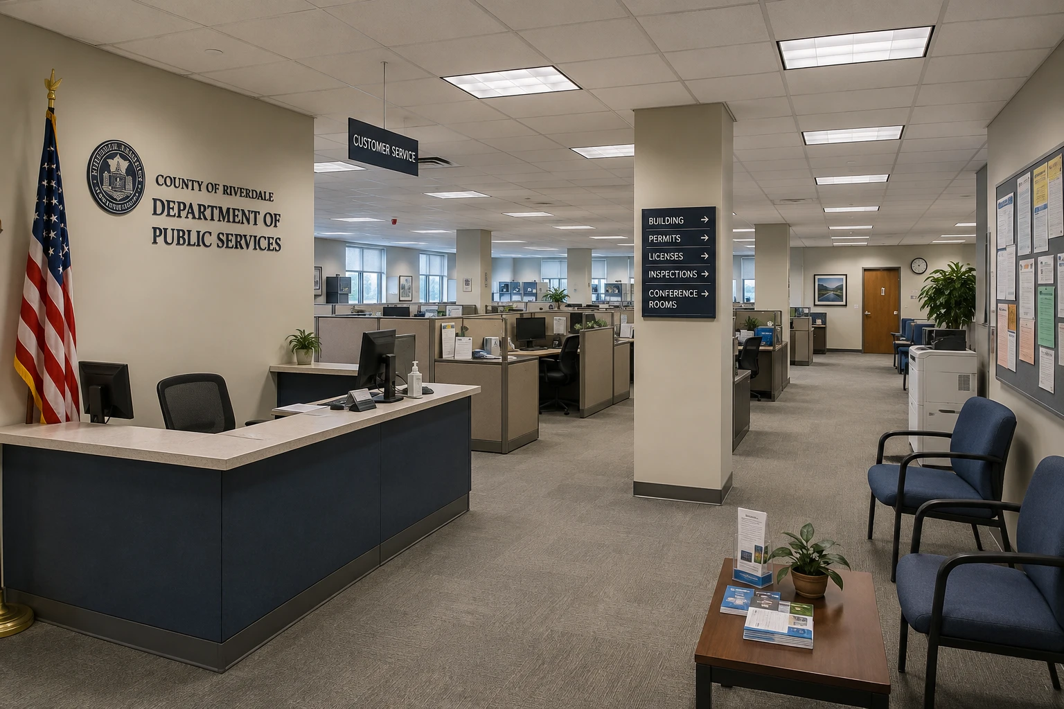 Commercial furniture installed in a government workplace