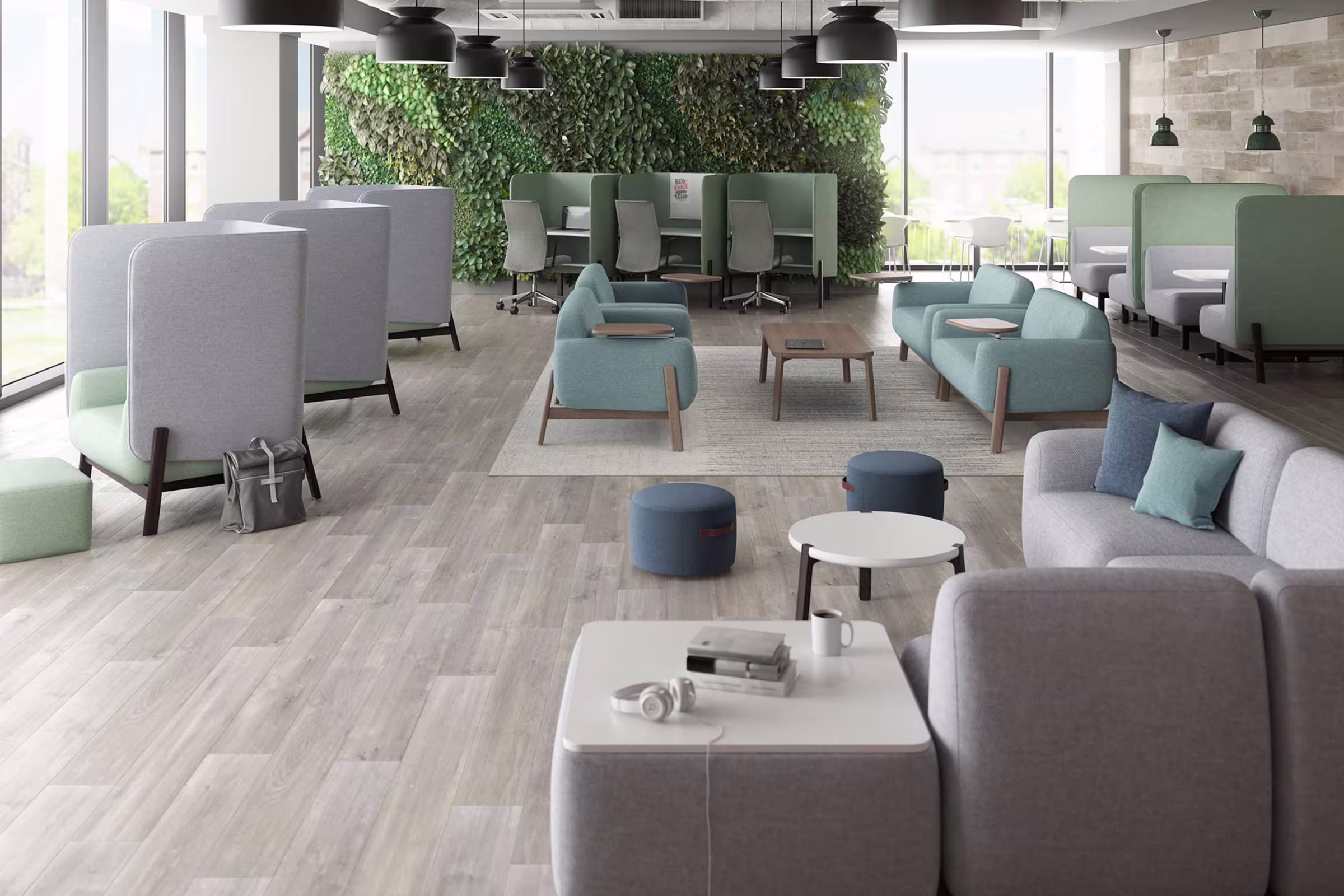 Contemporary corporate reception and welcome area