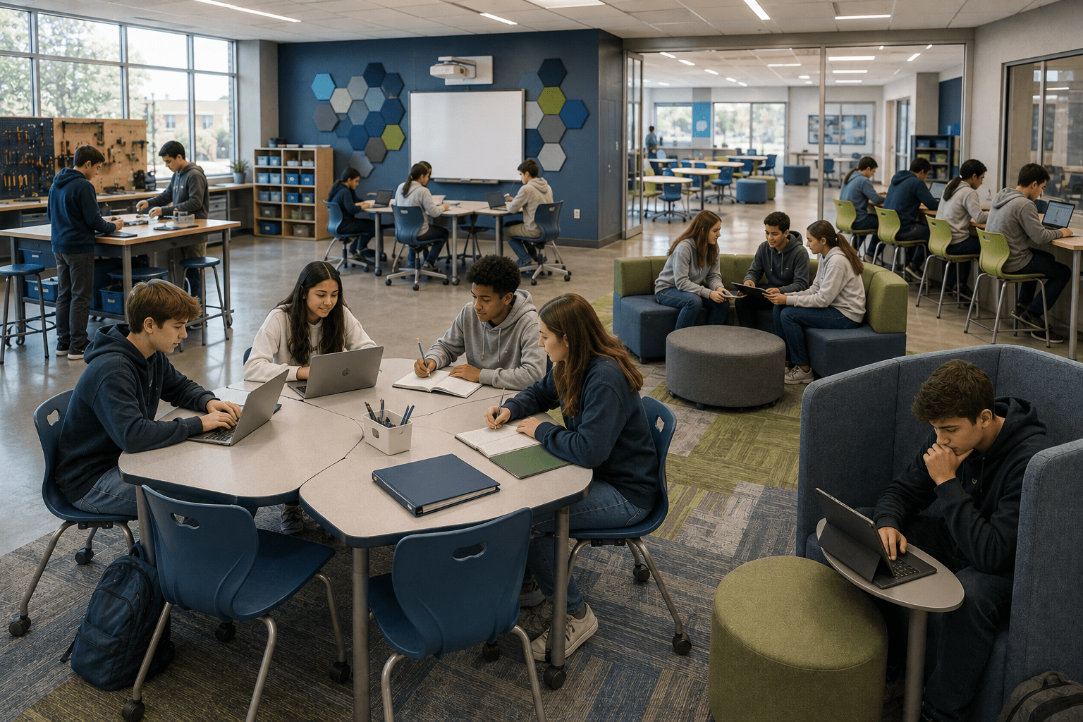 Middle school students collaborating