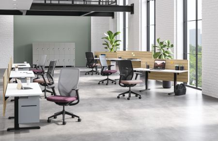 Open office workstations in a modern corporate workplace